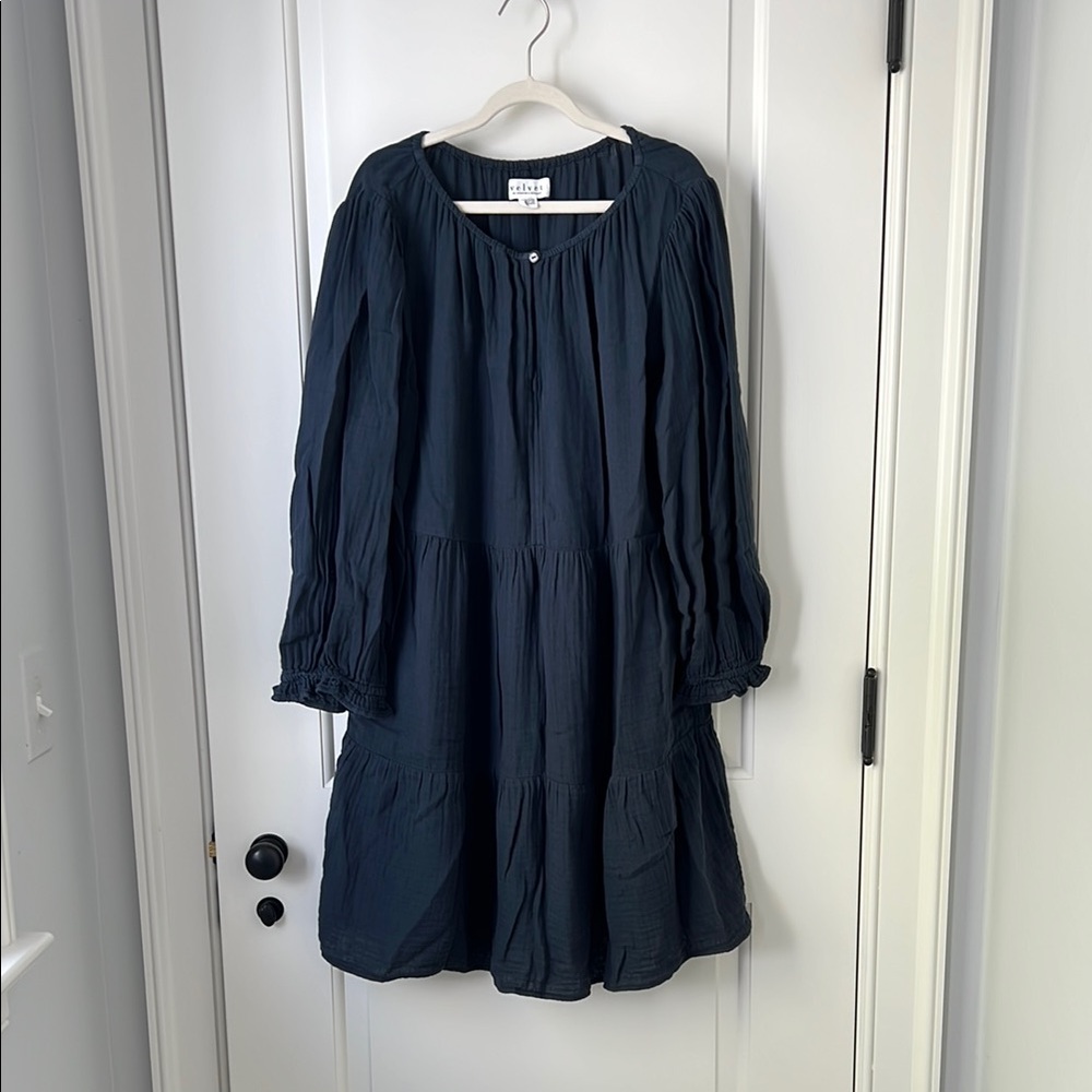 Velvet by Graham & Spencer Mirella cotton gauze dress in snorkel blue, size M